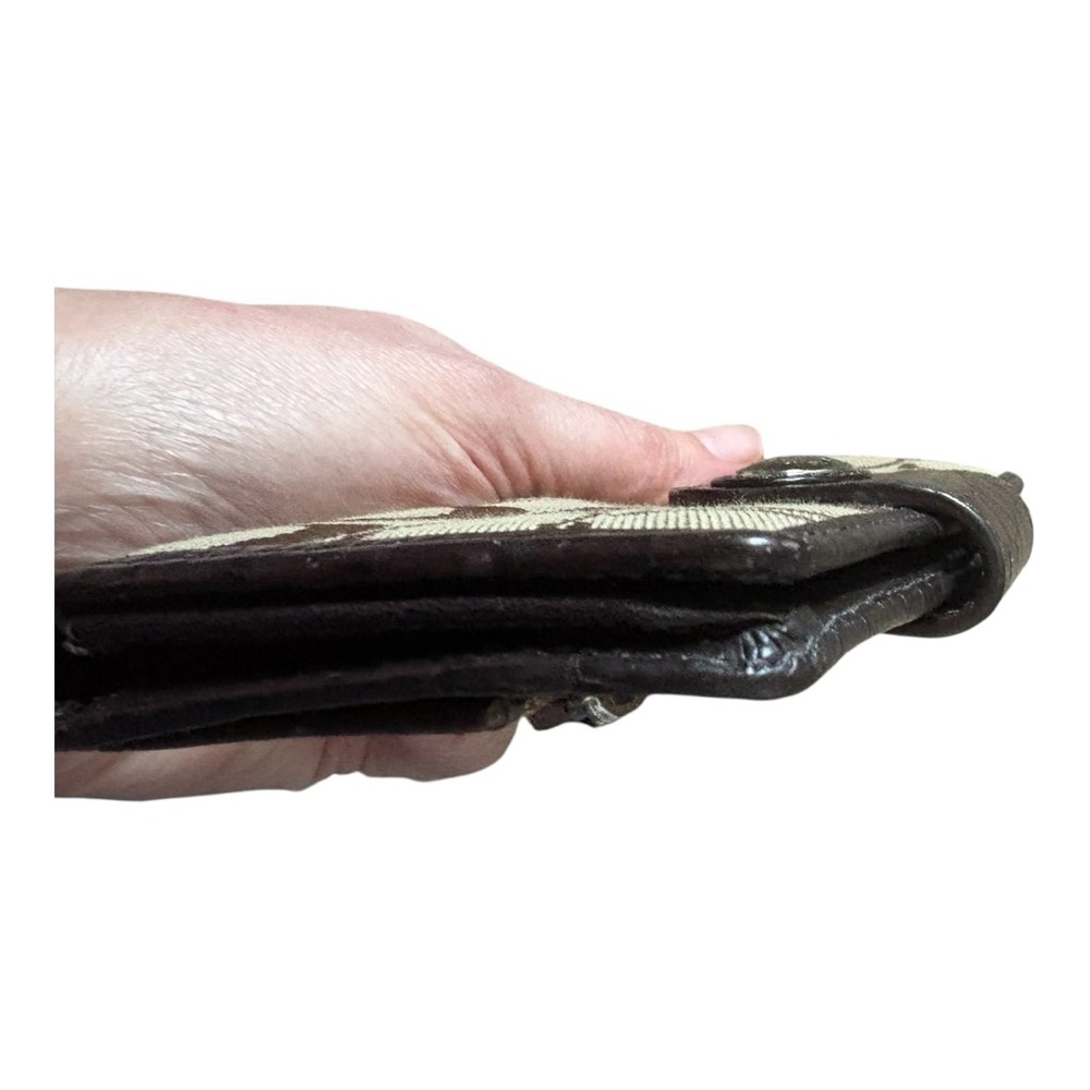Coach Signature Canvas Wallet with  Chocolate Brown Leather Trim Snap Closure - Picture 10 of 12